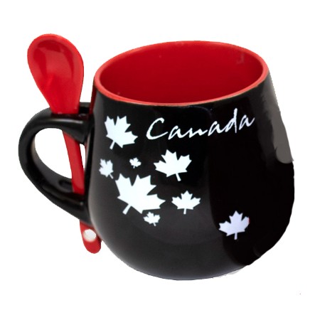 Tasse mug Feuilles d'érable noire avec petite cuillère